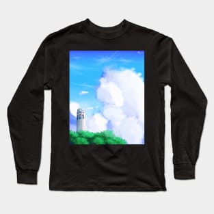 SF Coit Tower Scenery - Calming Anime Background Scene Long Sleeve T-Shirt